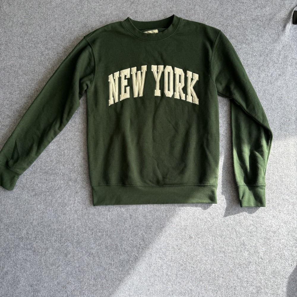 New‎ York Popular Varsity Crewneck Sweatshirt Medium Green New York Graphic